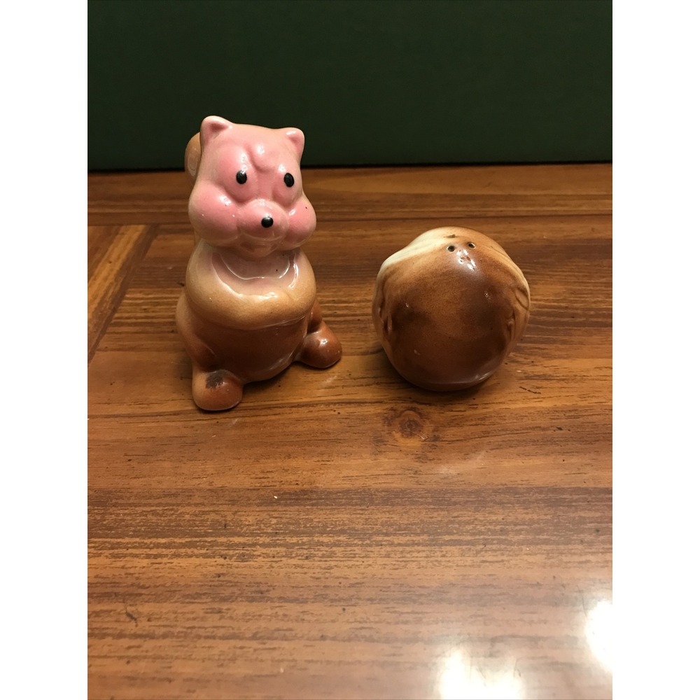 Cute Squirrel and Nut salt pepper shaker Forest Park Vintage Fall